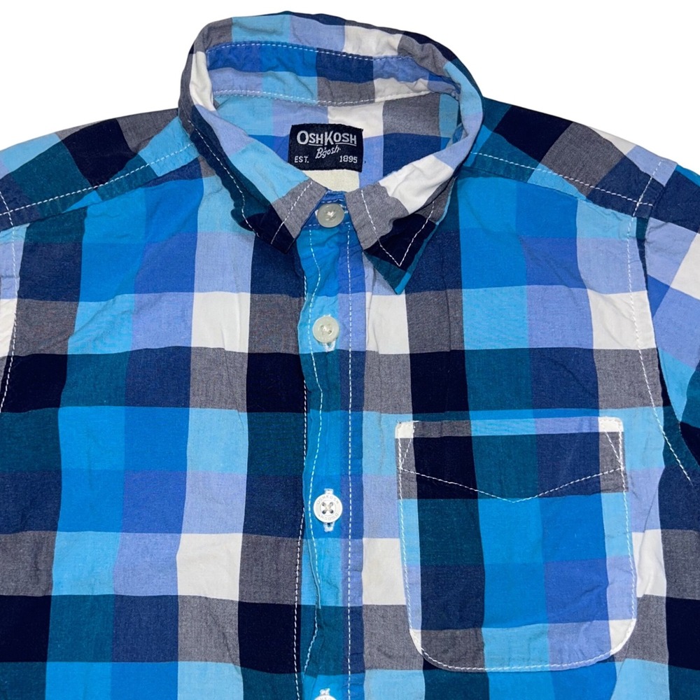 OshKosh Bgosh Kids Blue Plaid Short Sleeve Button Up Shirt‎ Size 5